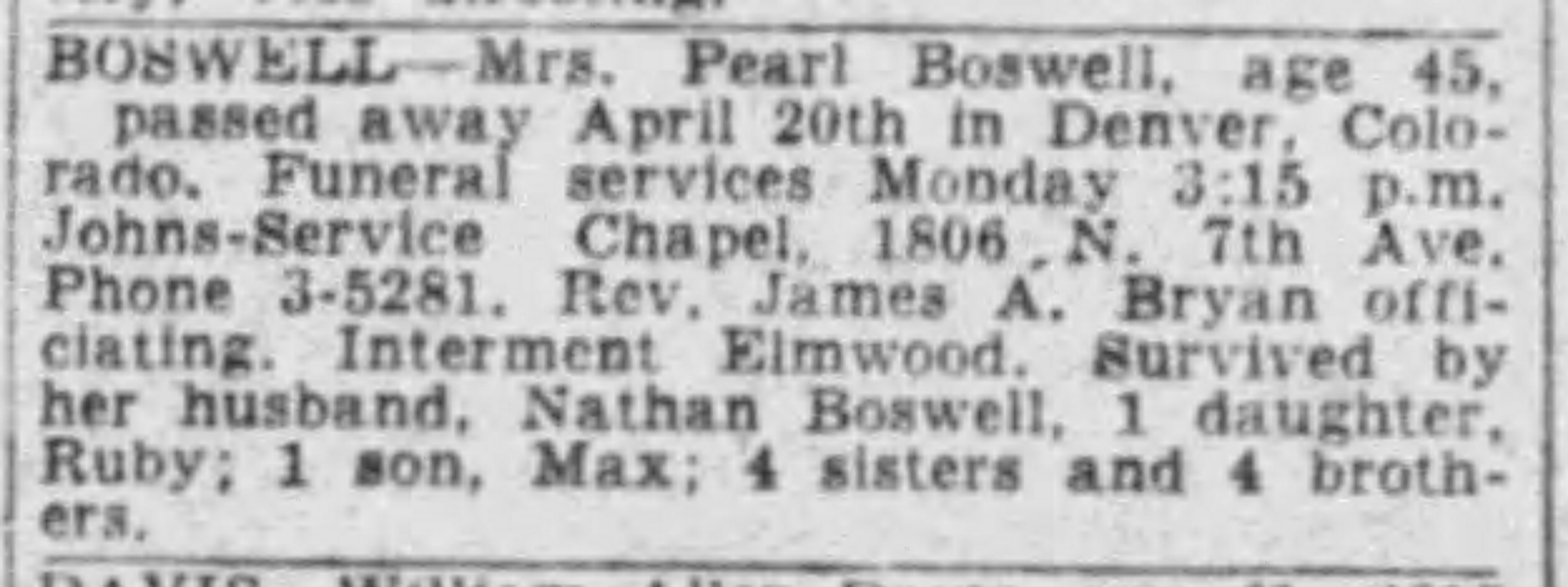 Pearl Boswell obituary